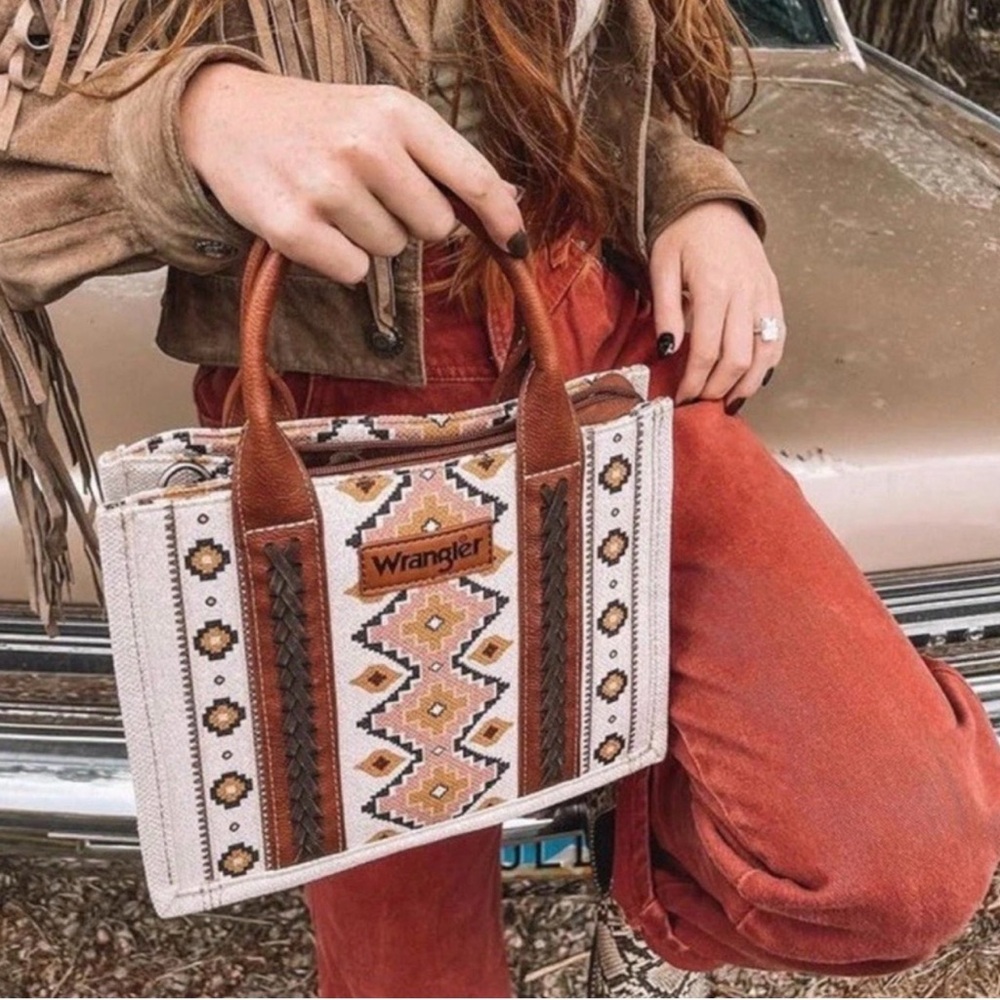 Wrangler Western Aztec Tote 🤎 Boho Cowgirl Statement Bag | Rustic Chic - Picture 11 of 17